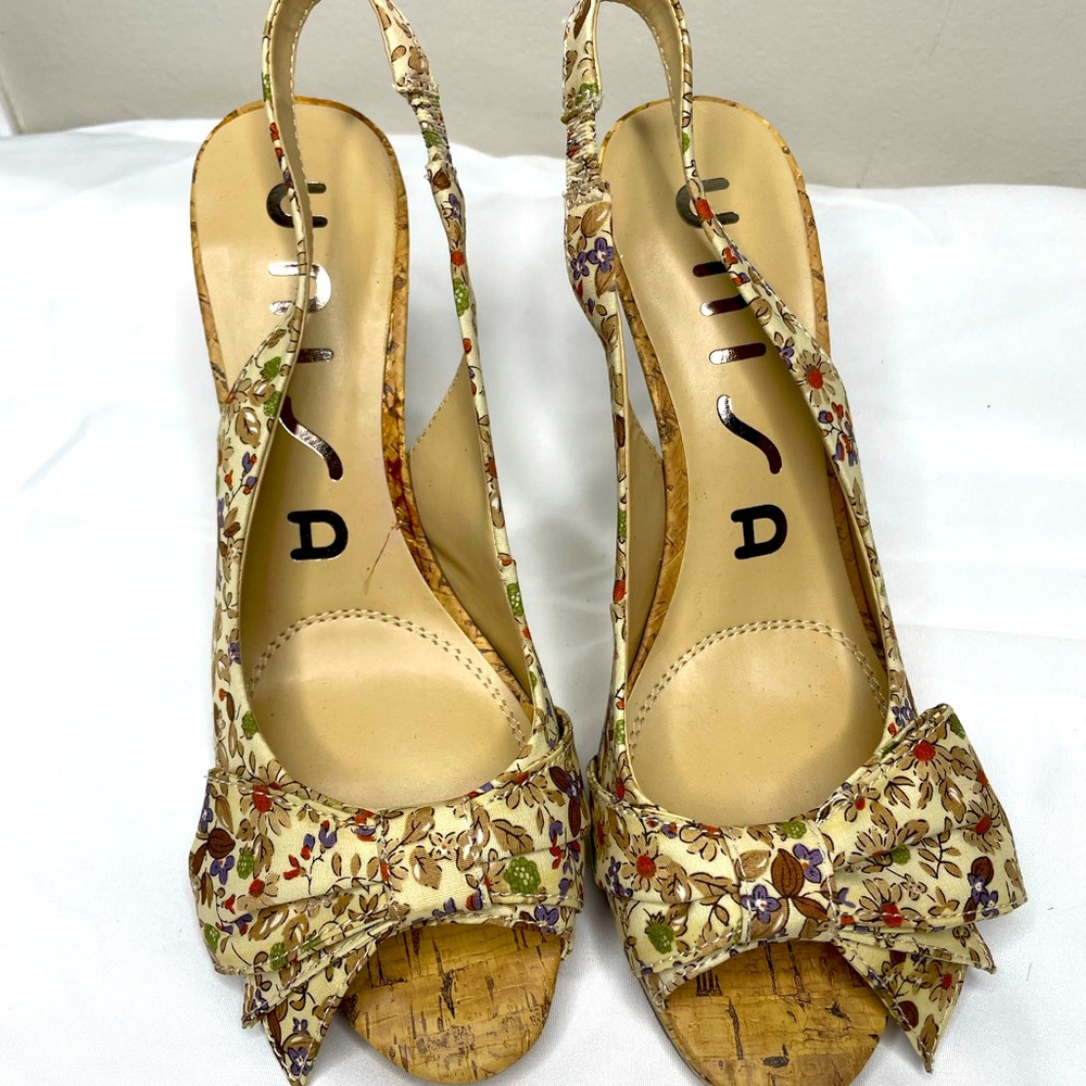 Unisa Floral Bow Peep Toe Slingback Heels